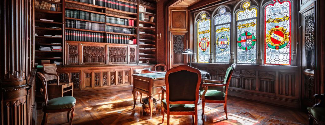 office with a library in a historical home