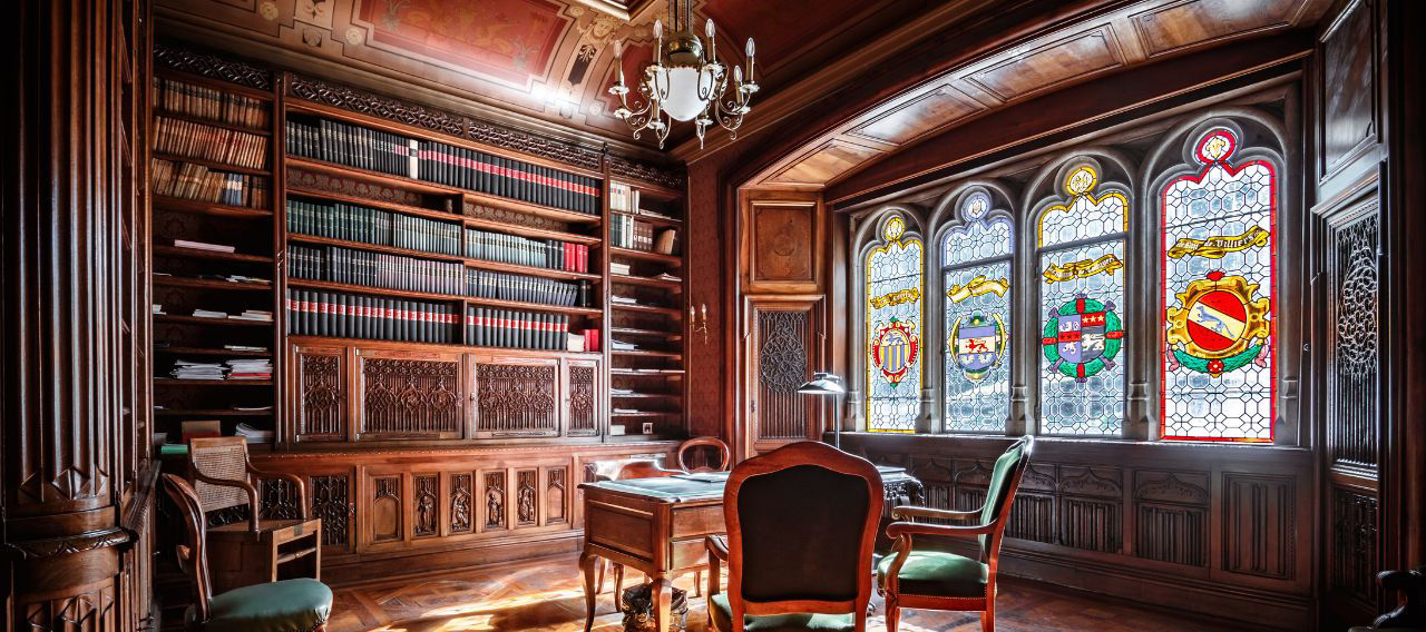office with a library in a historical home